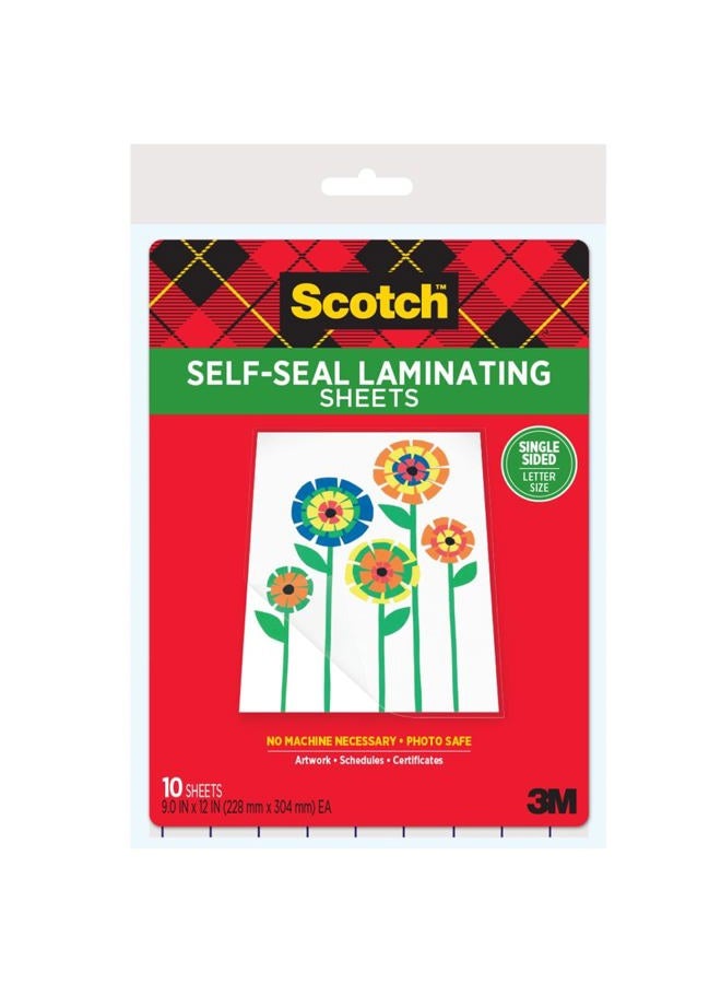 Scotch  Self-Seal Single-Sided Laminating Sheets, Letter Size 9 in x 12 in, 10-Pack - Image 1