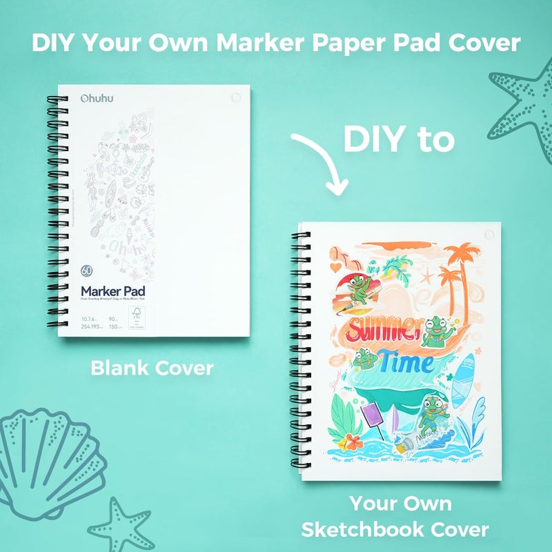 Ohuhu Double-Sided Marker Pad Art Sketchbook Bleedproof - 7"x10" Large Paper Size - 90 lb/150 gsm Smooth Drawing Paper - 60 Sheets/120 Pages - Spiral Bound Sketching Book for Alcohol Markers - Image 3