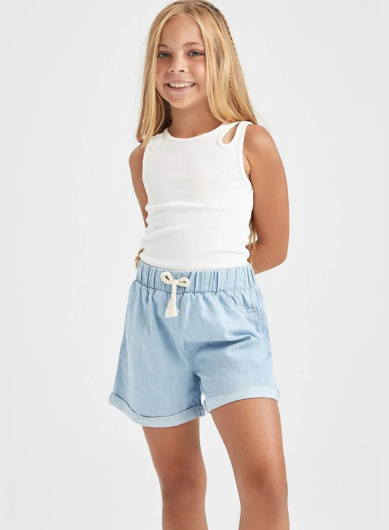 ديفاكتو Relaxed Fit Stretch Denim Jean Shorts With Drawstring Tie