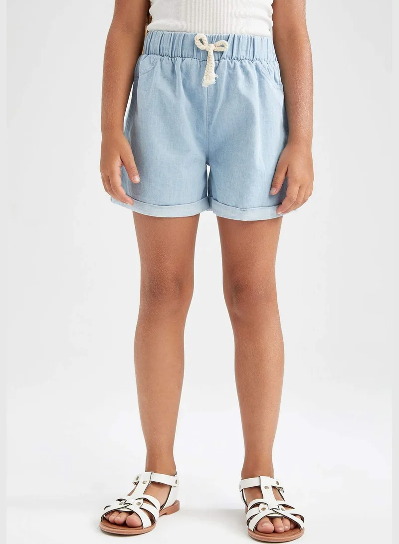 ديفاكتو Relaxed Fit Stretch Denim Jean Shorts With Drawstring Tie