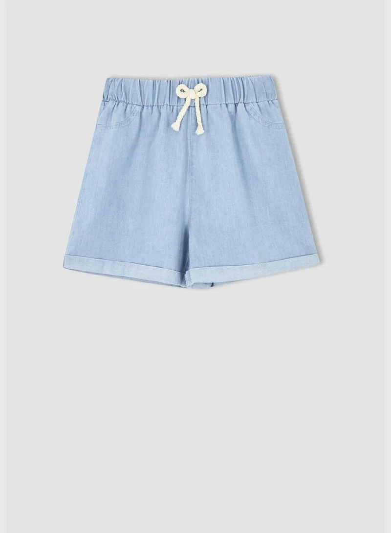 ديفاكتو Relaxed Fit Stretch Denim Jean Shorts With Drawstring Tie