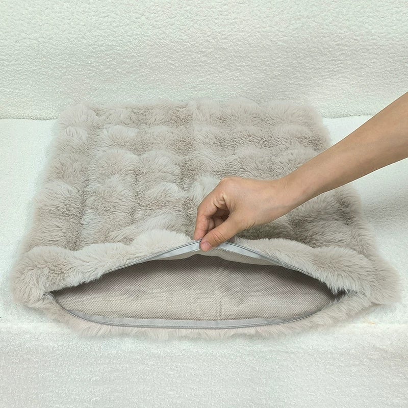 Double-sided imitation rabbit plush pillow, light luxury pillow, large backrest cushion, living room sofa pillow, pillowcase without core, high-end feeling - Image 2