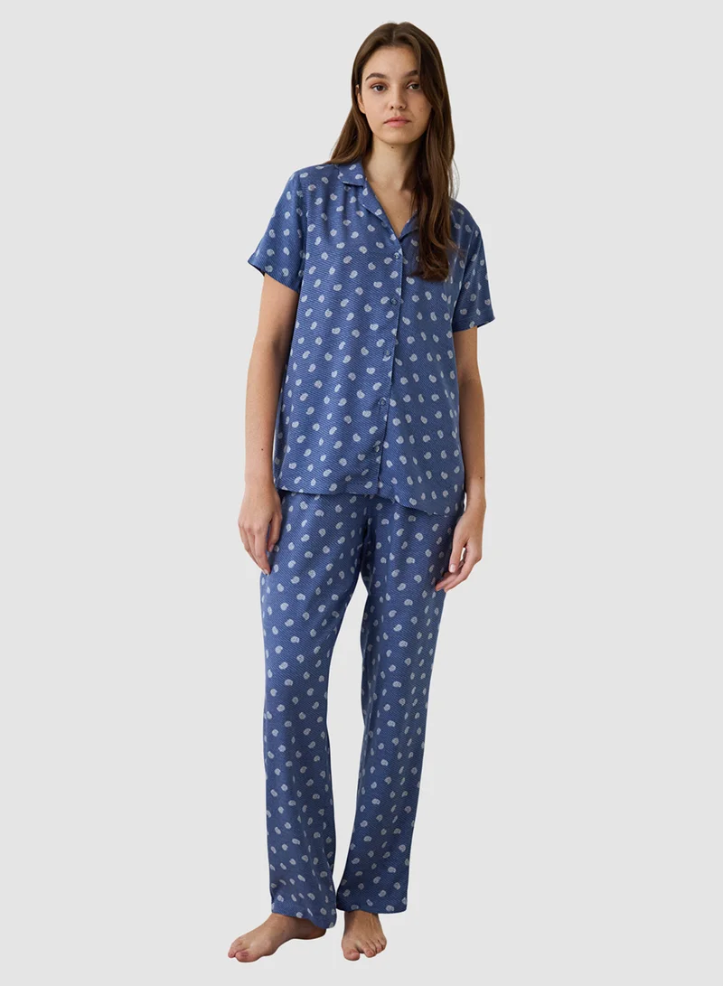 Penti Floral Print Shirt Collar Short Sleeve Pyjama Set