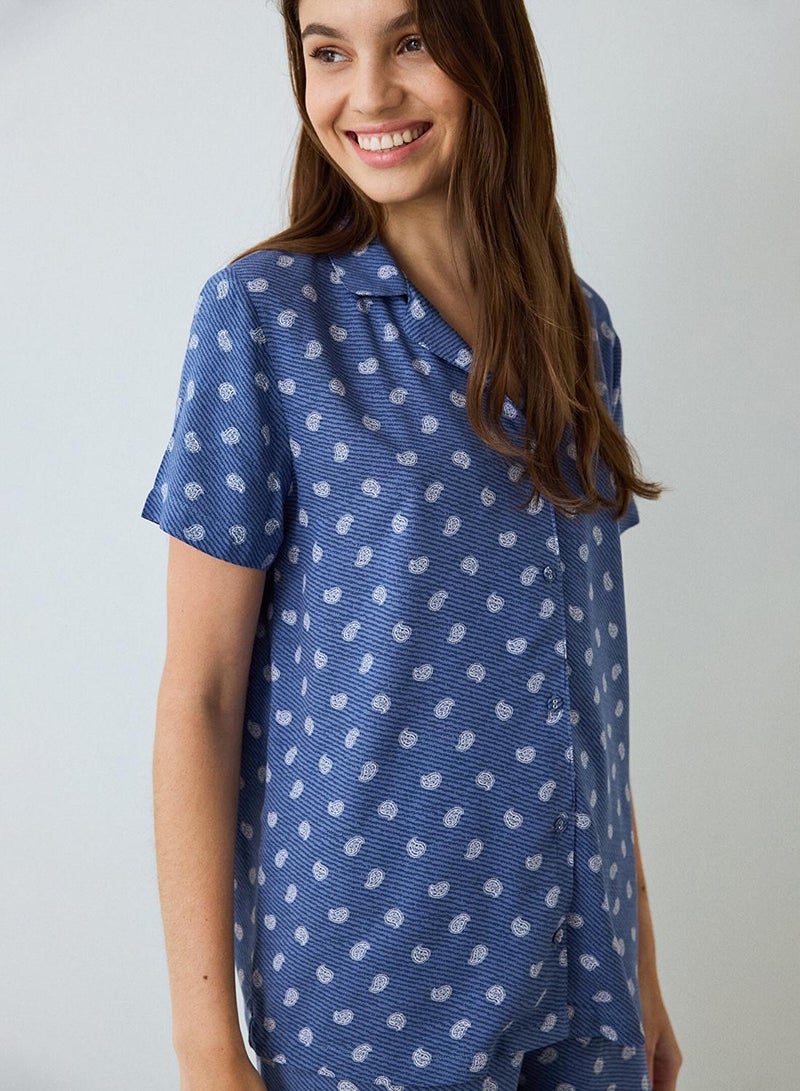 بنتي طقم بيجامة قصير الأكمام بياقة قميص وطبعة زهور - Image 2