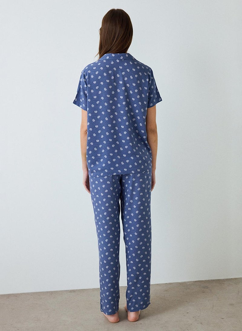 بنتي طقم بيجامة قصير الأكمام بياقة قميص وطبعة زهور - Image 4