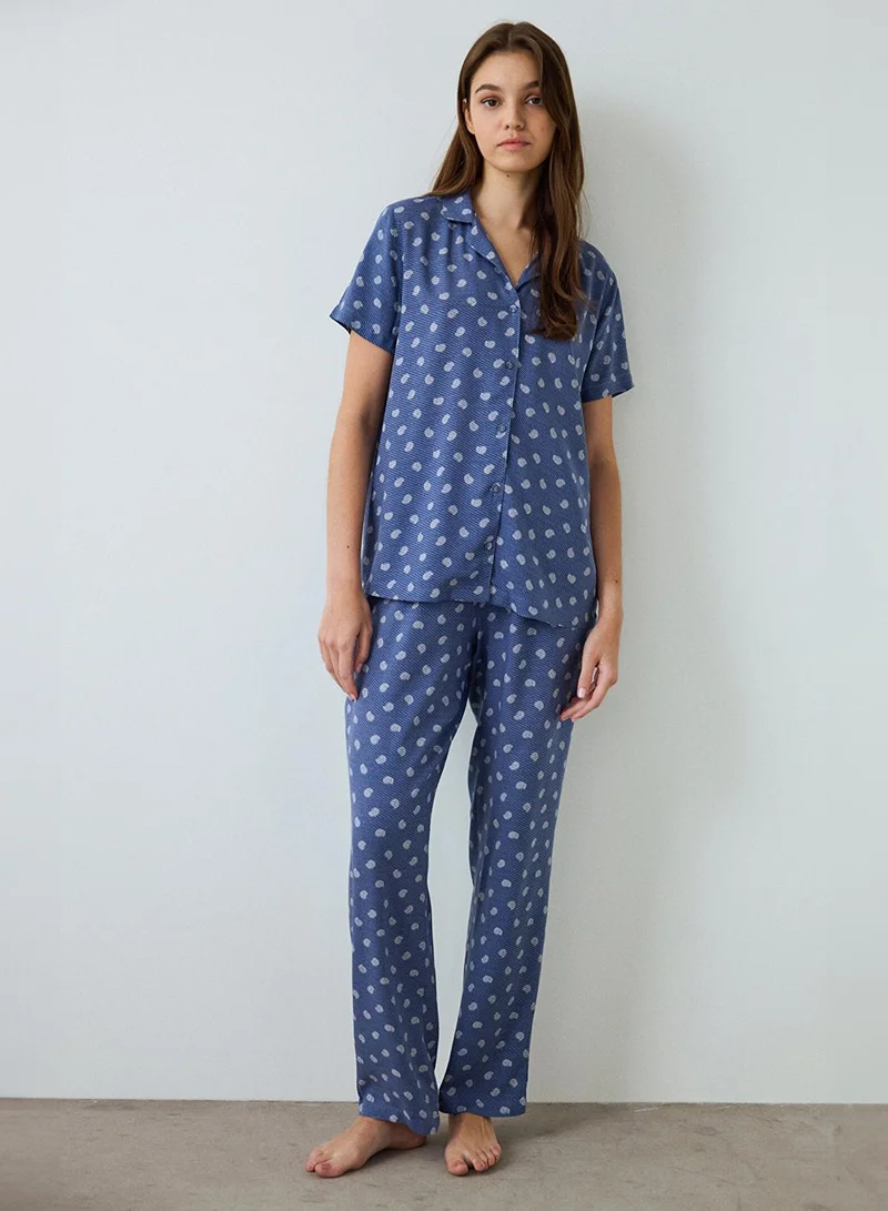 بنتي طقم بيجامة قصير الأكمام بياقة قميص وطبعة زهور