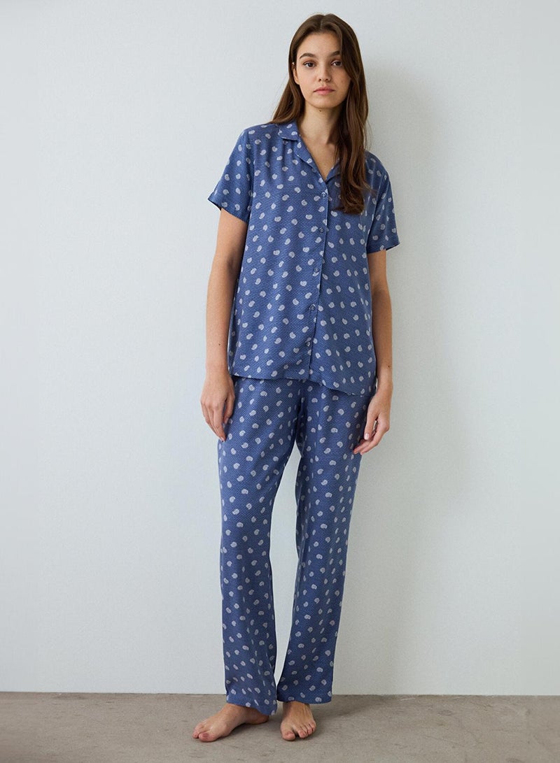 بنتي طقم بيجامة قصير الأكمام بياقة قميص وطبعة زهور - Image 1