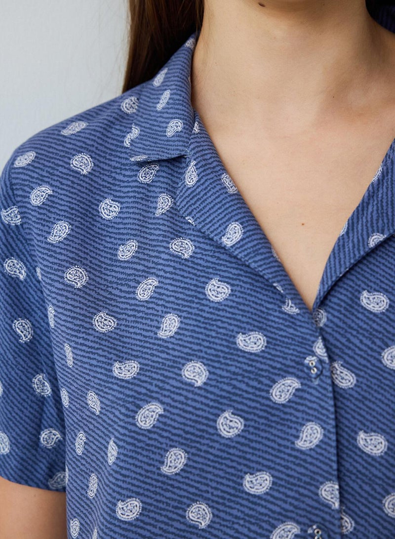 بنتي طقم بيجامة قصير الأكمام بياقة قميص وطبعة زهور - Image 3