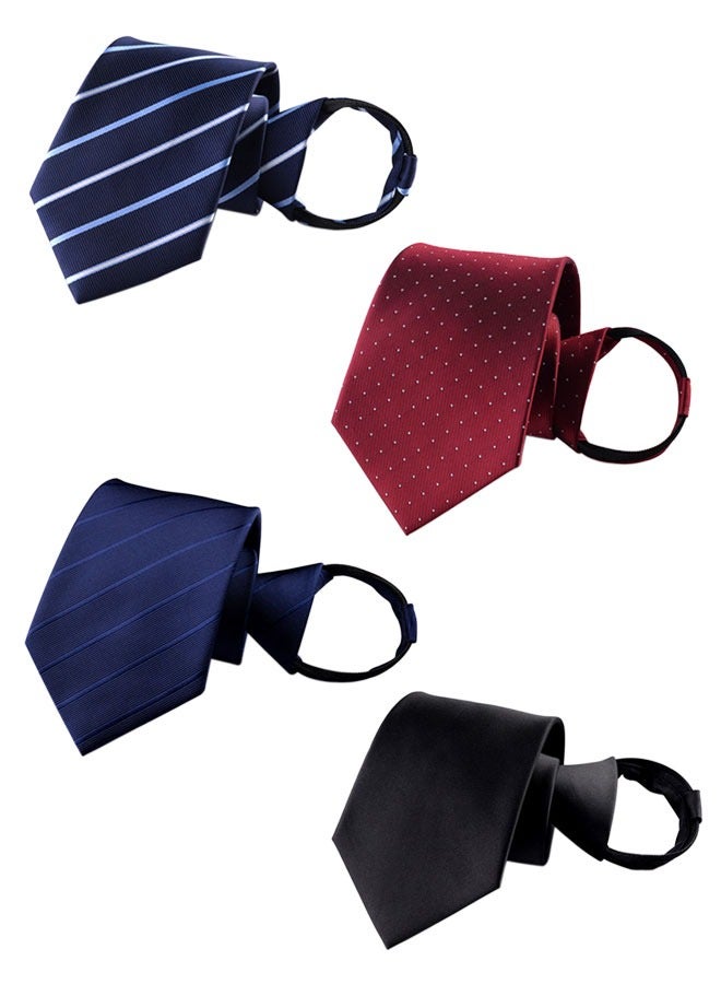 HAWAWA 4PCS Zipper Ties Set for Men Adjustable Men's Pretied Neckties Zip on Tie for Men Zipper Skinny Necktie Clip on Slim Tie  - Image 1