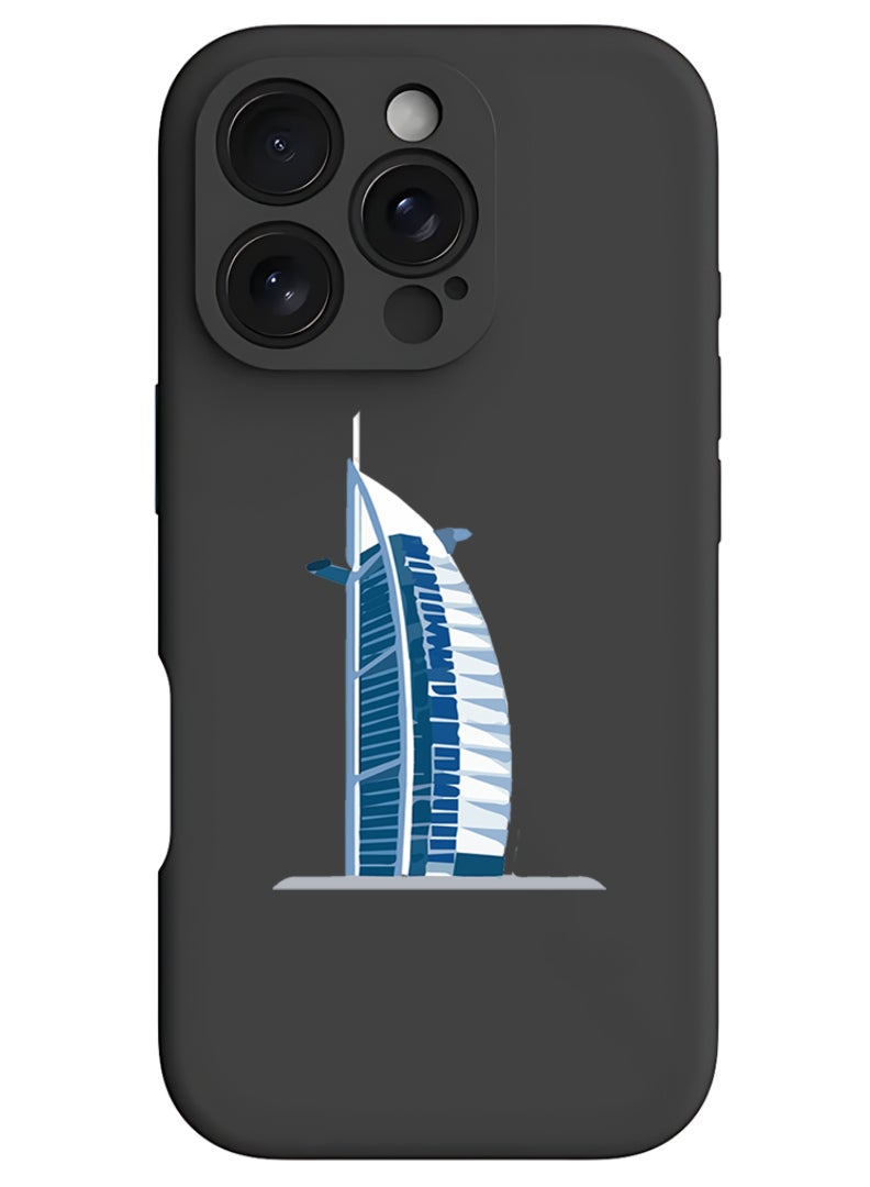 Theodor iPhone 16 Pro Black Protective Slim Fit Case Liquid Silicone Cover with Full Body Protection Anti-Scratch Shockproof Case For iPhone - Burj Al arab - Image 1