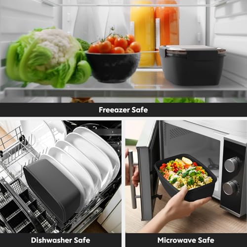 Cherrysea 2Pack Salad Lunch Container, 68oz Salad Bowls with 4 Compartments Tray,Leak Proof Lunch Box with Fork for Men,Women BPA-Free Snack Container with Sauce Container for Dressings - Black - Image 4