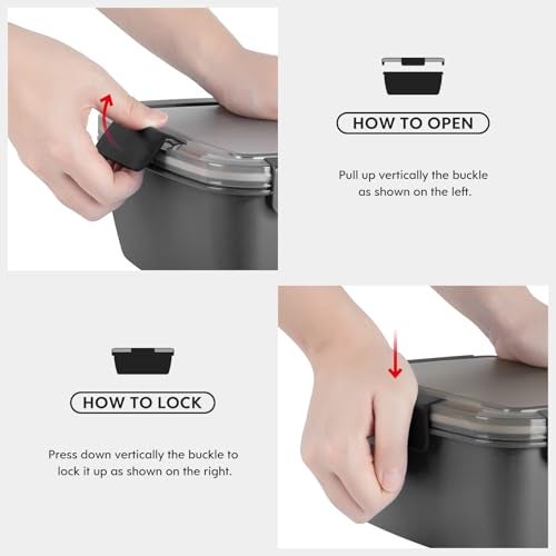 Cherrysea 2Pack Salad Lunch Container, 68oz Salad Bowls with 4 Compartments Tray,Leak Proof Lunch Box with Fork for Men,Women BPA-Free Snack Container with Sauce Container for Dressings - Black - Image 3