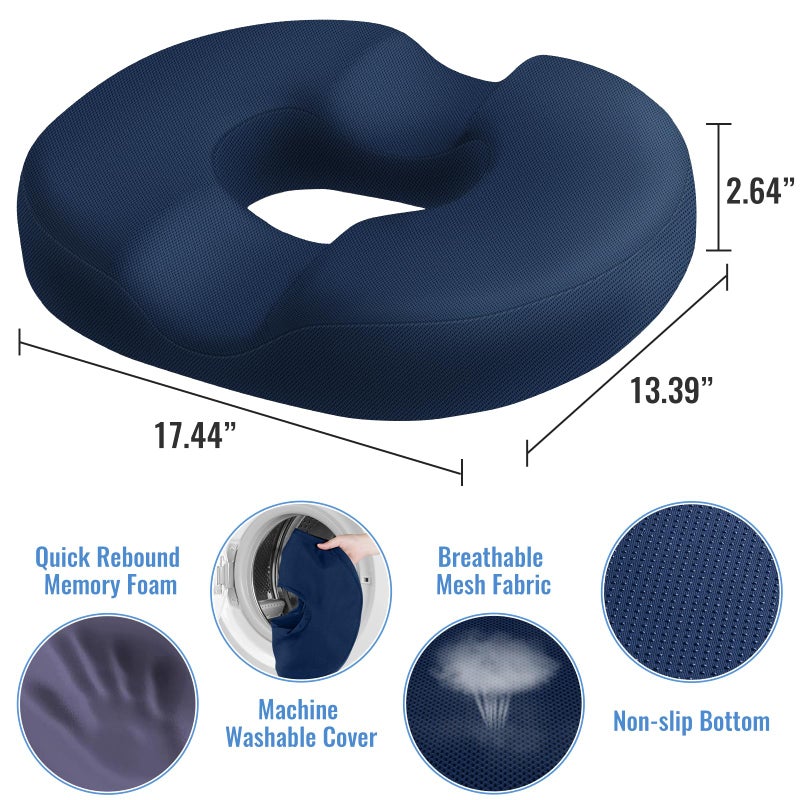 CloudBliss Donut Pillow Seat Cushion for Tailbone Pain Relief and Hemorrhoids, Memory Foam Chair Cushion for Postpartum Pregnancy, Seat Cushions for Men and Women for Home & Office, (Blue) - Image 2