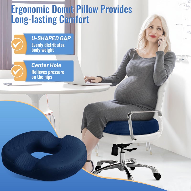 CloudBliss Donut Pillow Seat Cushion for Tailbone Pain Relief and Hemorrhoids, Memory Foam Chair Cushion for Postpartum Pregnancy, Seat Cushions for Men and Women for Home & Office, (Blue) - Image 3