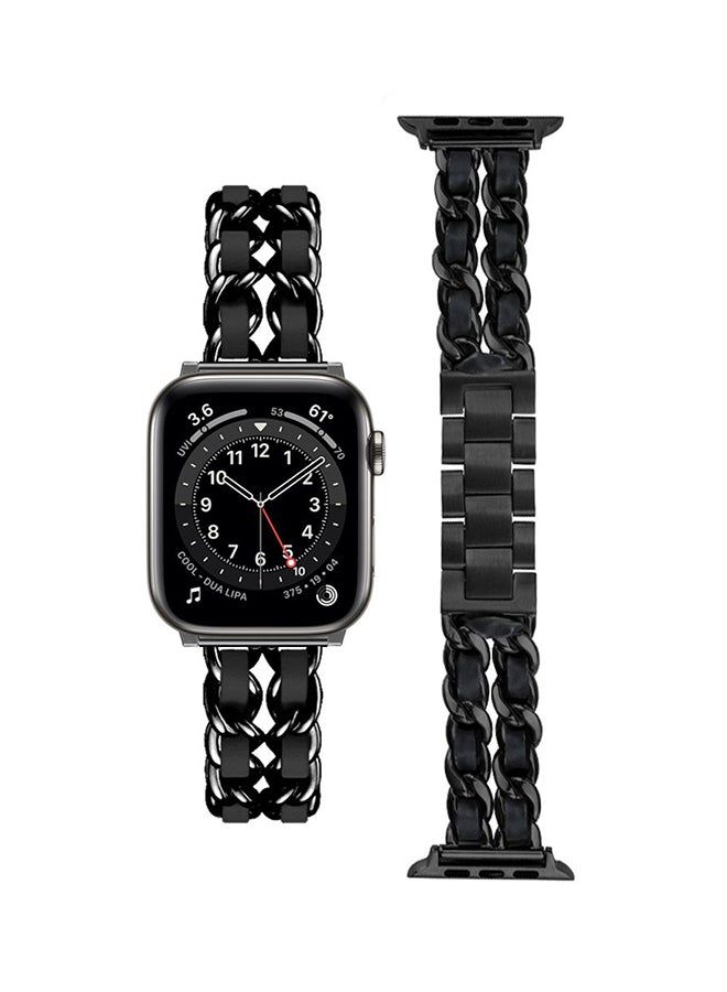 vesus Chain Leather Replacement Band For Apple Watch Series 6/SE/5/4/3/2/1 Black