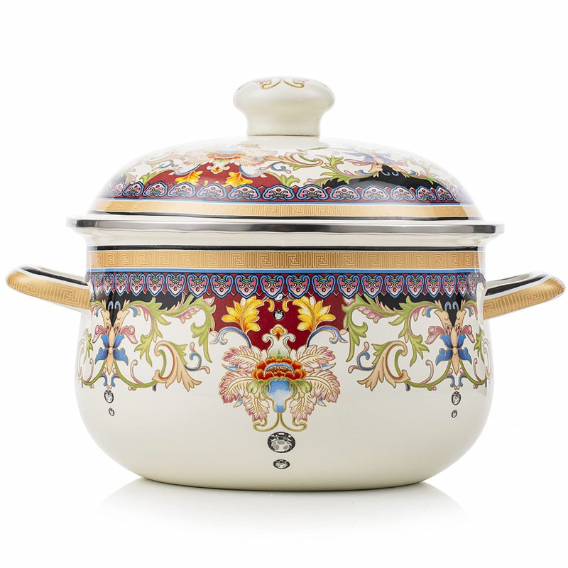 OLYTARU Retro Flower Enamel Stockpot with Lid,Stockpots for Cooking (5L-Mysterious Flower) - Image 1