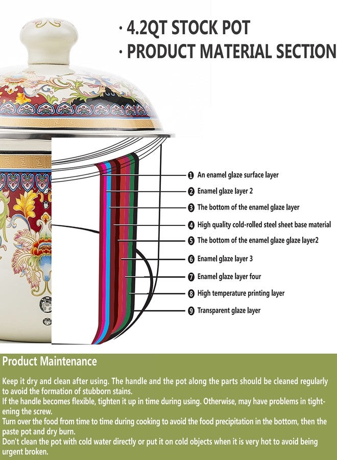 OLYTARU Retro Flower Enamel Stockpot with Lid,Stockpots for Cooking (5L-Mysterious Flower) - Image 3