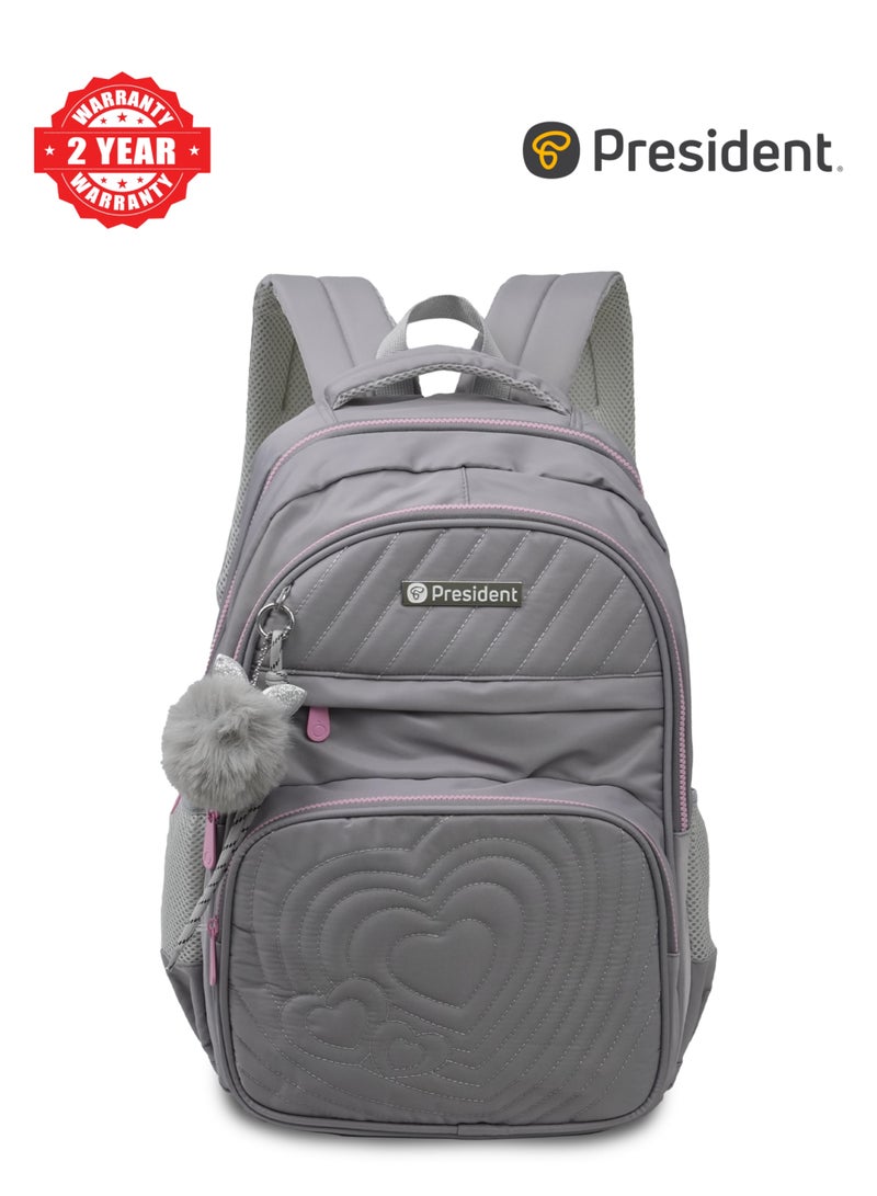 President School Backpack Waterproof Book Bag with Compartments and Doll Pendant for Kids, ( GREY ) Model-scp0023-17" - Image 1