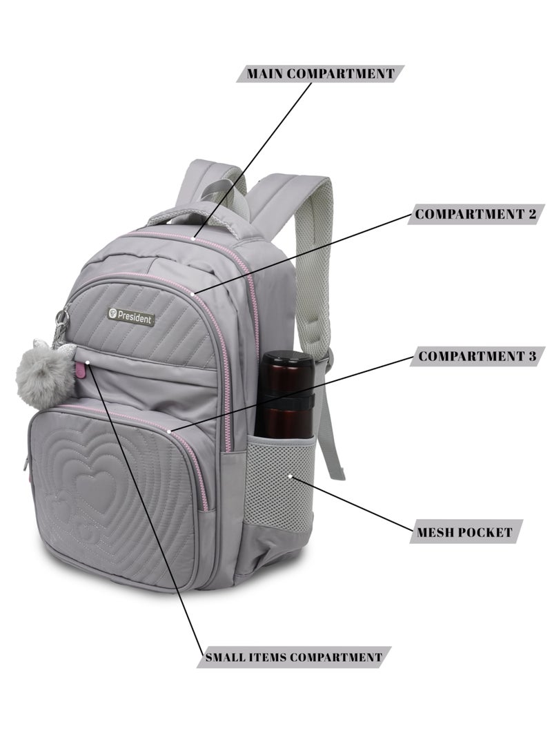 President School Backpack Waterproof Book Bag with Compartments and Doll Pendant for Kids, ( GREY ) Model-scp0023-17" - Image 4