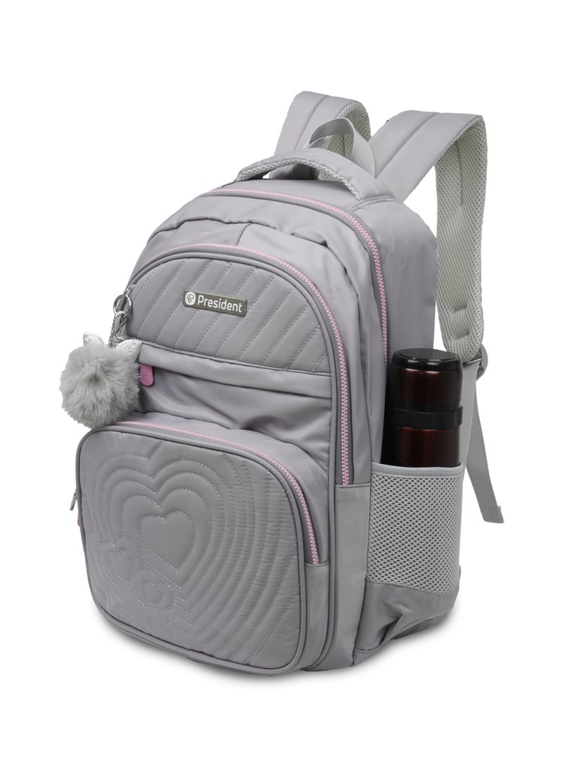 President School Backpack Waterproof Book Bag with Compartments and Doll Pendant for Kids, ( GREY ) Model-scp0023-17" - Image 3