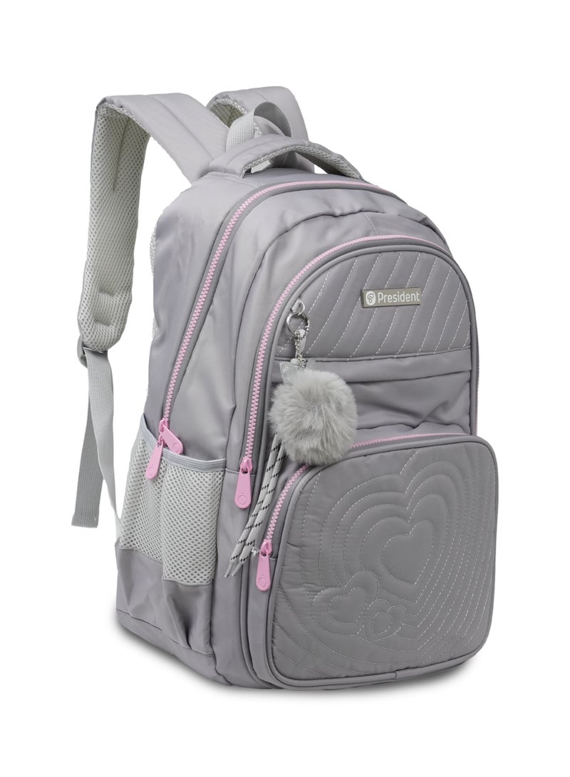 President School Backpack Waterproof Book Bag with Compartments and Doll Pendant for Kids, ( GREY ) Model-scp0023-17" - Image 5