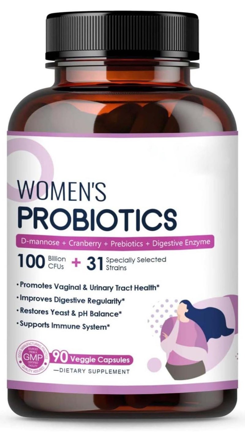 بروبيوتيك لايف أنثى البروبيوتيك ، 90 قبعات 100 مليار CFU 31 سلالة تحتوي على التوت البري العضوية ، الجهاز الهضمي الحصانة ، الجرف مستقرة ، تأخر الإفراج ، بروتين فول الصويا خالية من منتجات الألبان - Image 1