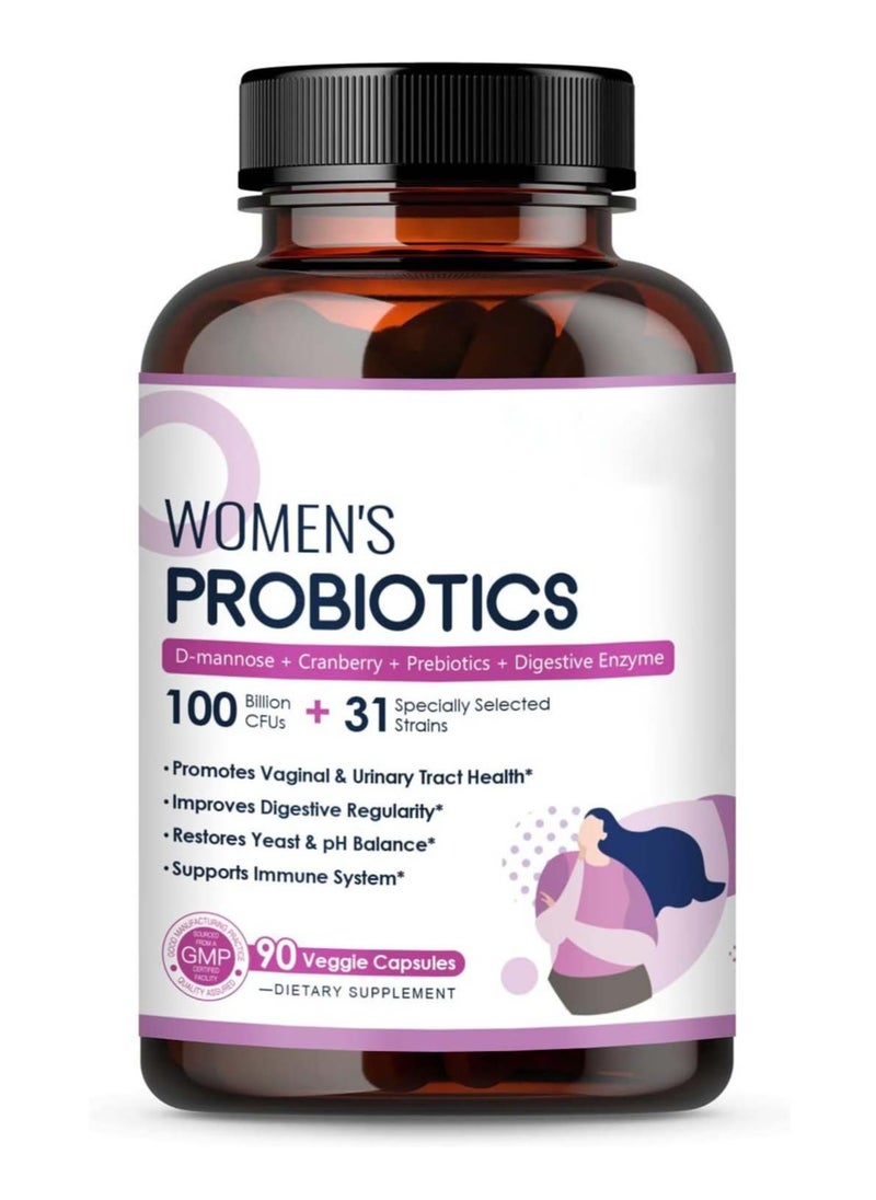 Probiotic Live - Women’s Probiotic, 90 Caps 100 Billion CFU 31 Strains, with Organic Prebiotics Cranberry, Digestive Immune, Shelf Stable, Delayed Release, No Soy Gluten Dairy - Image 1