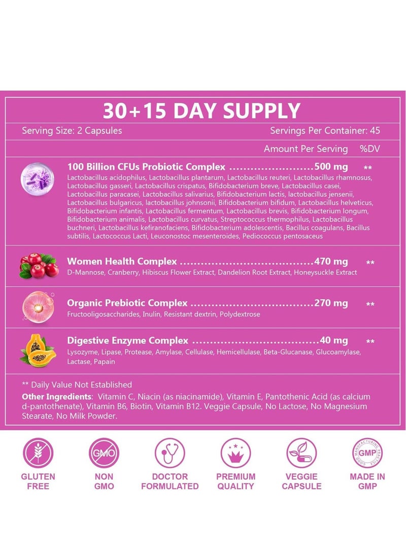 Probiotic Live - Women’s Probiotic, 90 Caps 100 Billion CFU 31 Strains, with Organic Prebiotics Cranberry, Digestive Immune, Shelf Stable, Delayed Release, No Soy Gluten Dairy - Image 1