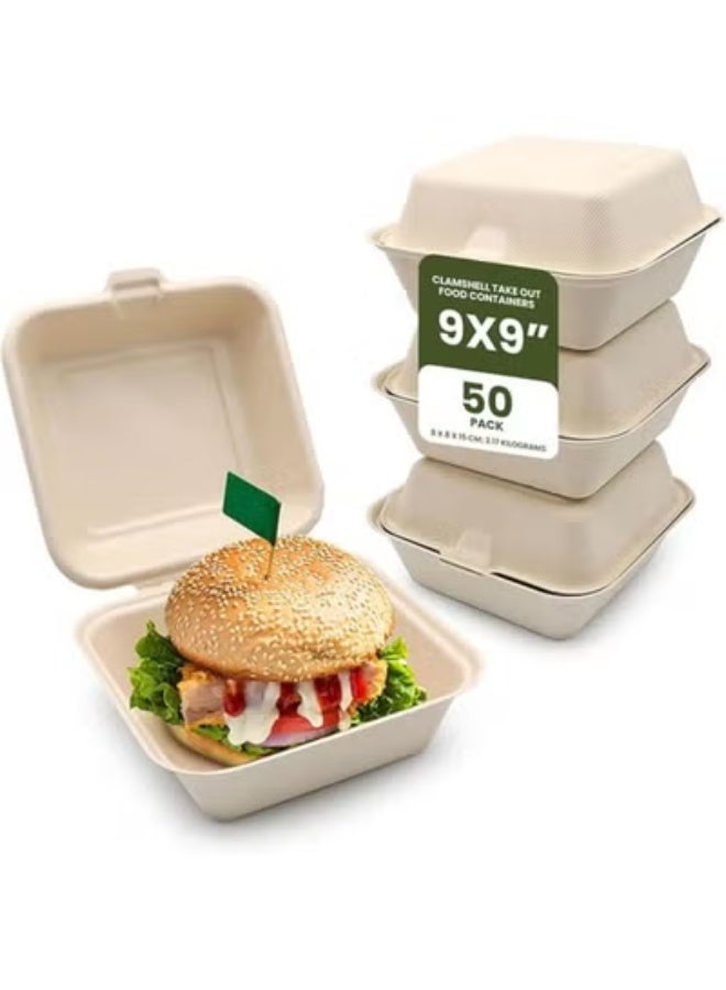 ايكواي ecoway 9 Inch Food Box Container Made With Bagasse Sugar Cane Fibers For Meals & Dessert, Take Away Container, Disposable, Eco-friendly, Compostable, Restaurants - Pack Of 50, White - Image 2