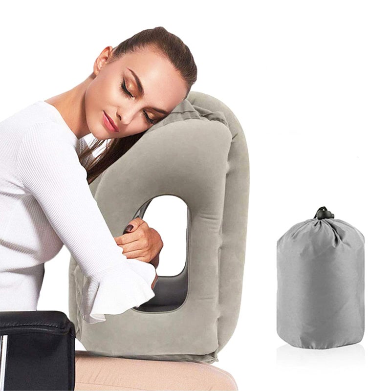 VinMas Inflatable Travel Pillow Airplane Neck Pillow for Sleeping Supports Head and Chin for AirplanesTrainsCars and Office Napping with 3D Eye Mask and Earplugs and Portable Drawstring Bag 