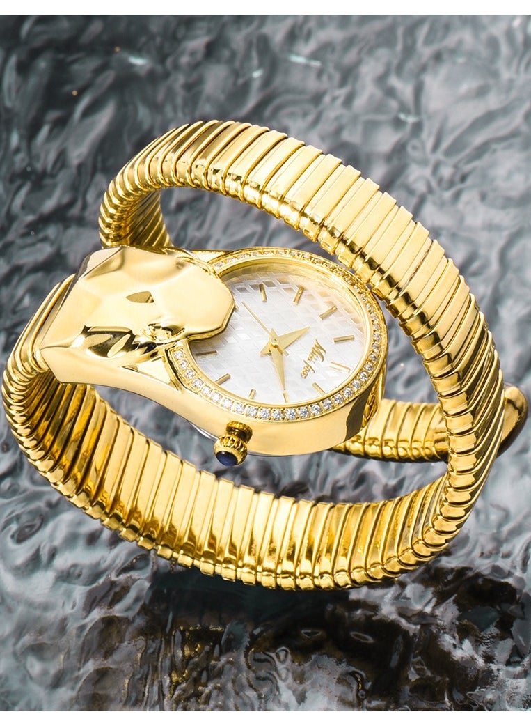 MISS FOX Luxury Inlaid Diamond Snake Shaped Fashion Brands MISSFOX Gold Silver Wrapped Bracelet Quartz Women's Watch Waterproof High End Clock Lady Hot Gift  - Image 5