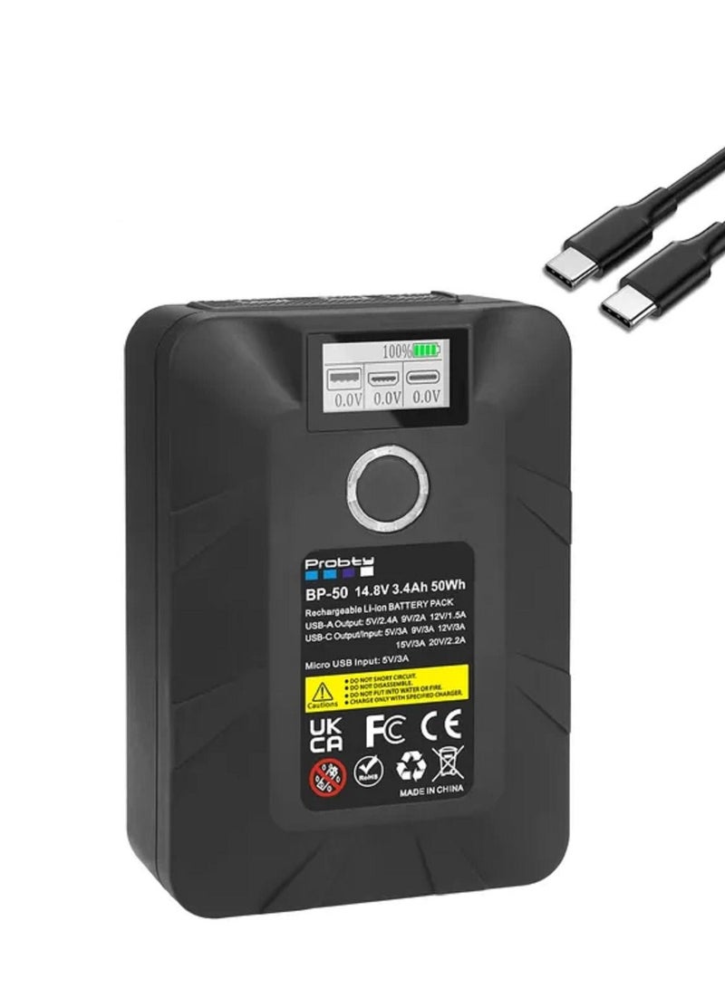 Probty V Mount Battery 50W with V-Lock lithium battery With USB and Type-C USB Port - Image 1
