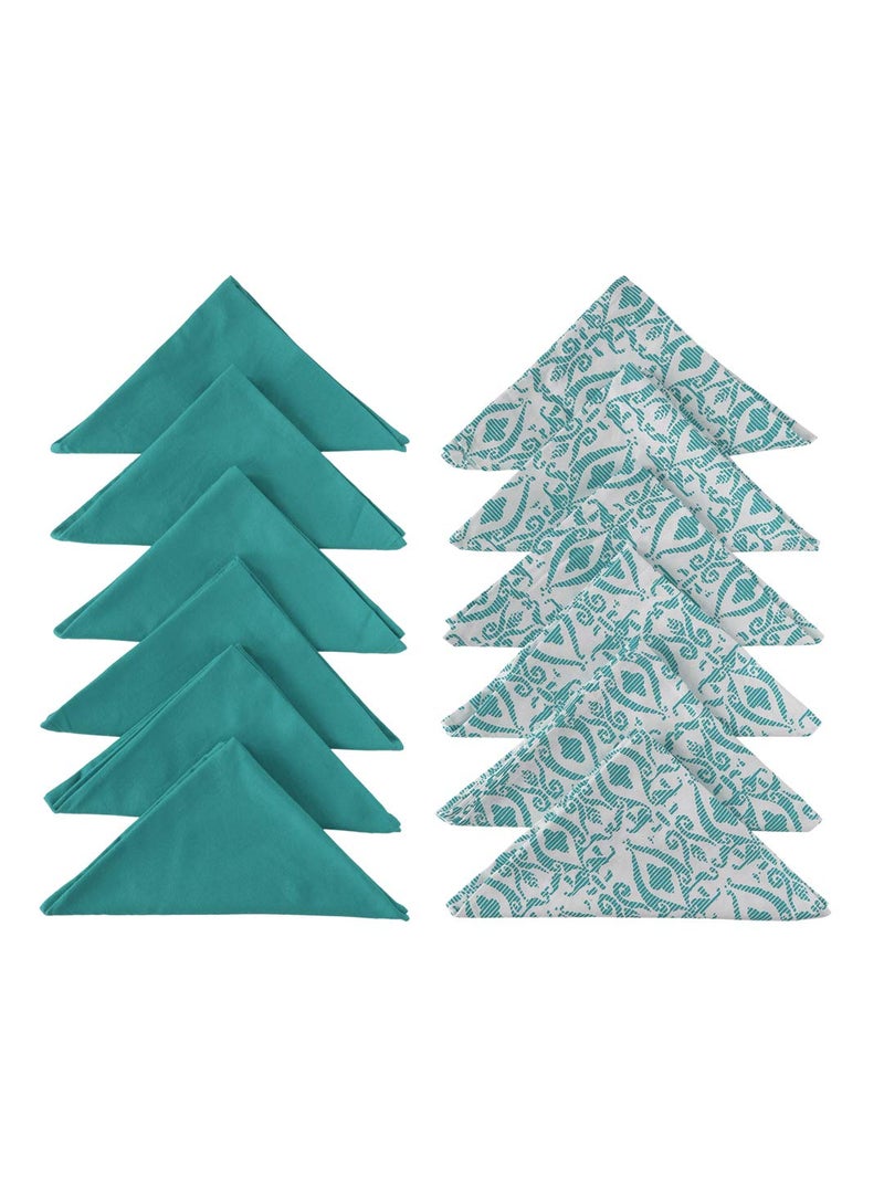 Dekor World Cotton Blue Abstract Printed and Solid Napkin Set (Pack of 12) - Image 5