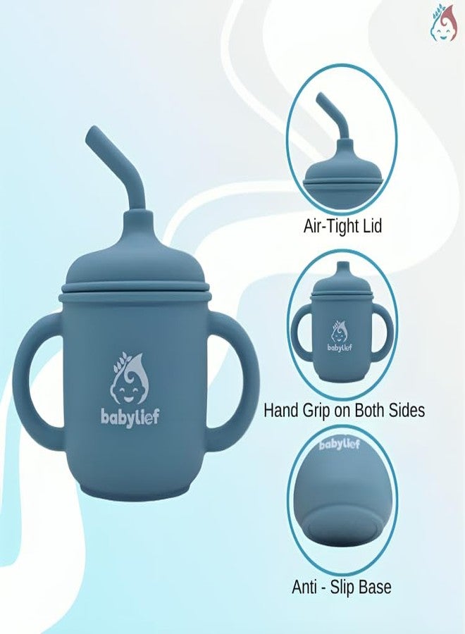 Babylief™ Silicone Sippy Cup with Double Handles, and Contains 150ml (Powder Blue) - Image 3