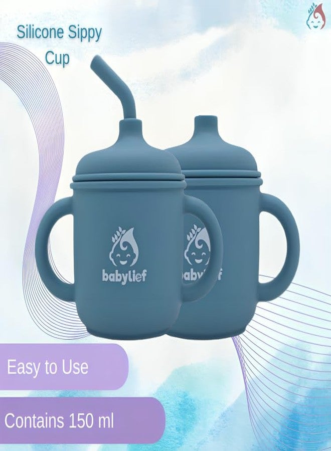 Babylief™ Silicone Sippy Cup with Double Handles, and Contains 150ml (Powder Blue) - Image 2