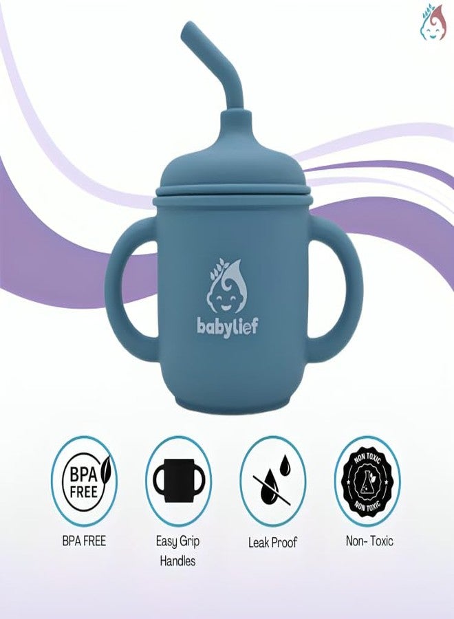 Babylief™ Silicone Sippy Cup with Double Handles, and Contains 150ml (Powder Blue) - Image 5