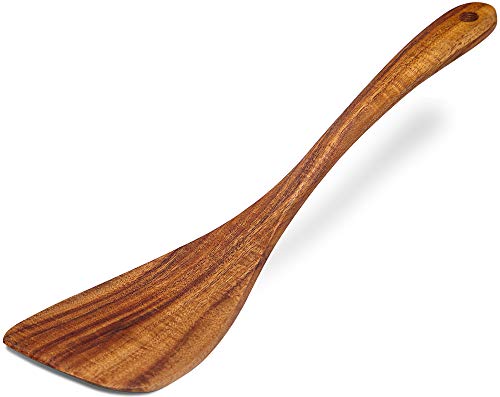 Jillahla Wooden Spatula Nonstick Turner Acacia Wood Right Long Handle Flat Frying Spatulas Handmade for Mother Wife Grandma Her Kitchen Gift Ideal Cookware Utensils for Cooking Eggs Fish Pancakes