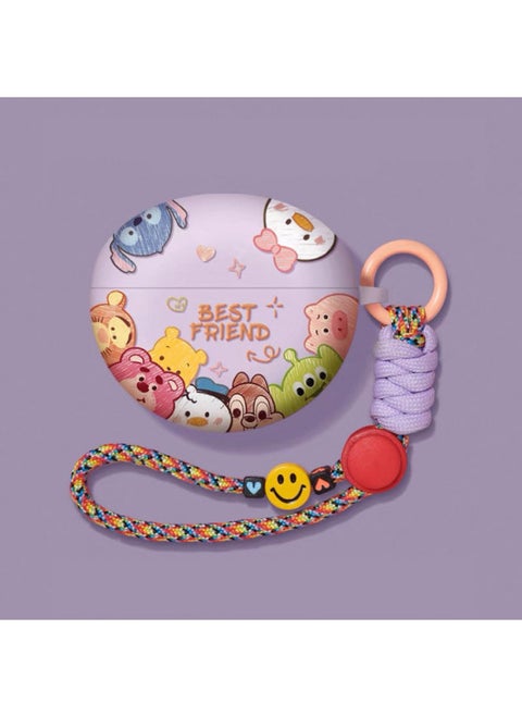 For HuaweiFreebuds456ipro3se2 Frosted Tpu Cartoon Soft Case Wireless Bluetooth Headset Protective Cover-Color:Q Version Avatar Purple With Rainbow Braided Purple Lanyard-Model:Suitable For Freebuds Pro3/pro4