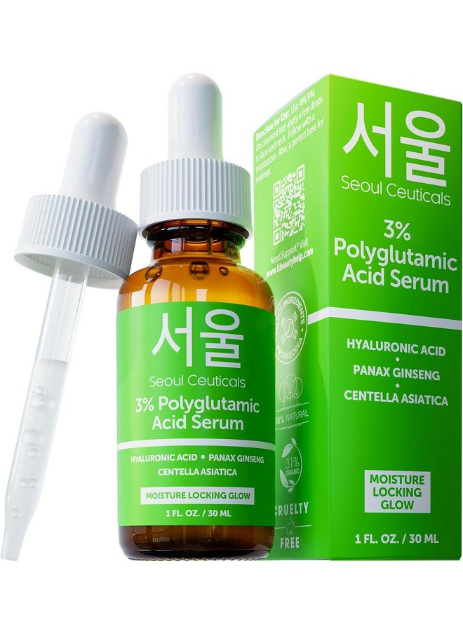 seoulceuticals SeoulCeuticals Organic Polyglutamic Acid Serum - Korean Skin Care + Hyaluronic Acid + Centella Asiatica - K Beauty Anti Aging - Healthy Glowing Skin 1oz  - Image 1