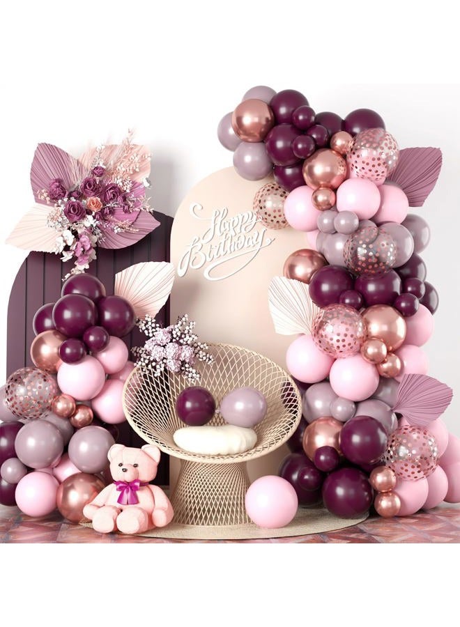 Togvu Burgundy Pink Balloon Garland Arch Kit, Burgundy Ruby Red Dusty Purple Pastel Pink Metallic Rose Gold Confetti Balloon Arch Kit for Women Girls Birthday Wedding Baby Bridal Shower Party Decorations - Image 1