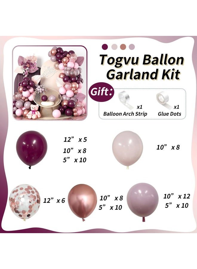 Togvu Burgundy Pink Balloon Garland Arch Kit, Burgundy Ruby Red Dusty Purple Pastel Pink Metallic Rose Gold Confetti Balloon Arch Kit for Women Girls Birthday Wedding Baby Bridal Shower Party Decorations - Image 2