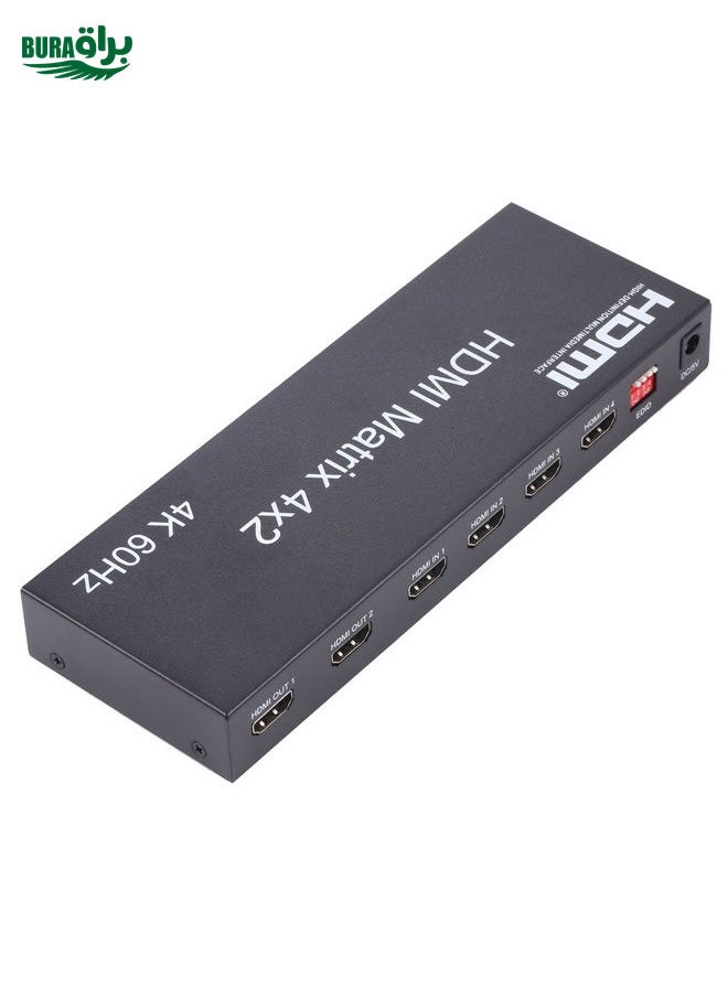 BURAQ - HDMI 4x2 Matrix Switcher / Splitter with Remote Controller, Support ARC / MHL / 4Kx2K / 3D, 4 Ports HDMI Input, 2 Ports HDMI Output - Image 1