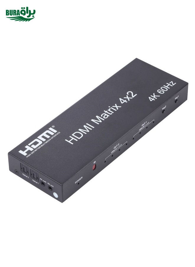BURAQ - HDMI 4x2 Matrix Switcher / Splitter with Remote Controller, Support ARC / MHL / 4Kx2K / 3D, 4 Ports HDMI Input, 2 Ports HDMI Output - Image 1