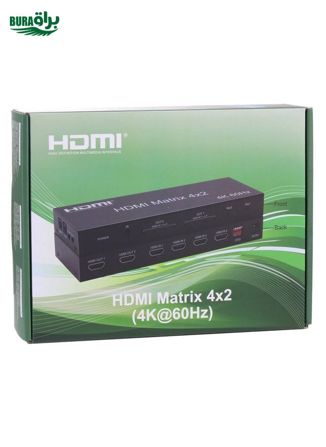 BURAQ - HDMI 4x2 Matrix Switcher / Splitter with Remote Controller, Support ARC / MHL / 4Kx2K / 3D, 4 Ports HDMI Input, 2 Ports HDMI Output - Image 1