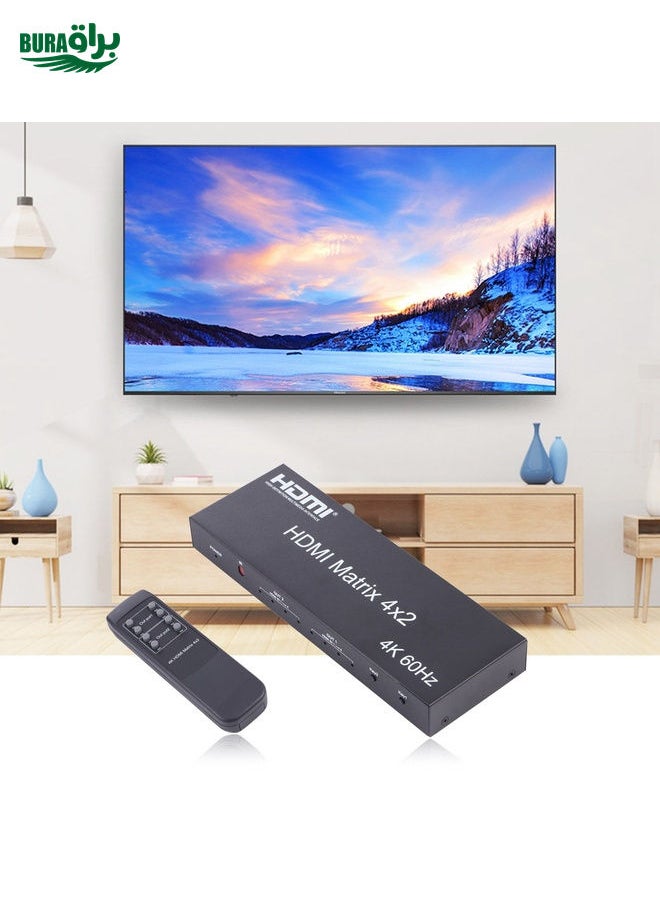 BURAQ - HDMI 4x2 Matrix Switcher / Splitter with Remote Controller, Support ARC / MHL / 4Kx2K / 3D, 4 Ports HDMI Input, 2 Ports HDMI Output - Image 1