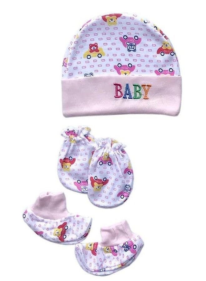 JUSTLIST Cotton Cap, Mittens and Booties for New Born (0-3 Months) - Multicolor, Pack of 3 Pairs | for Baby Boy & Girl - Image 4