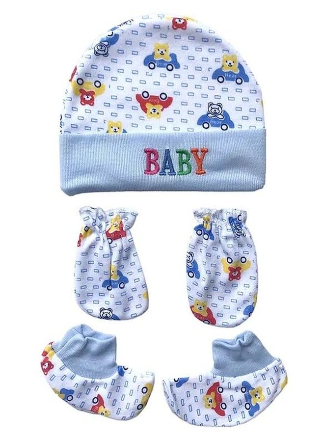 JUSTLIST Cotton Cap, Mittens and Booties for New Born (0-3 Months) - Multicolor, Pack of 3 Pairs | for Baby Boy & Girl - Image 2