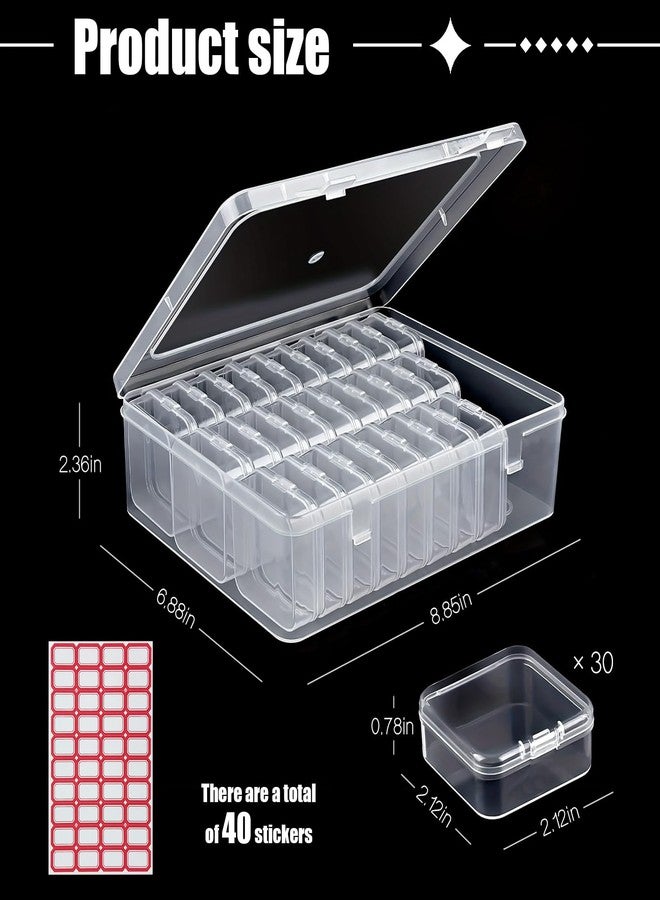 YOIYINI 30Pcs Mini Bead Containers with 1Pc Big Hinged Lid Storage Box，Clear Diamond Art Storage Case， Plastic Craft Supply Case for Organizing，Rectangle Containers for DIY Bead Craft，Jewelry，Small Part - Image 2