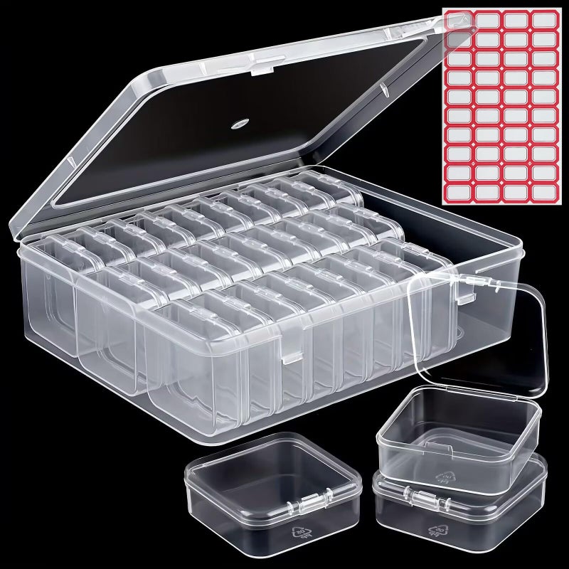 YOIYINI 30Pcs Mini Bead Containers with 1Pc Big Hinged Lid Storage Box，Clear Diamond Art Storage Case， Plastic Craft Supply Case for Organizing，Rectangle Containers for DIY Bead Craft，Jewelry，Small Part - Image 1