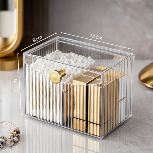 HoopVool® Cosmetic And Makeup Organizer Box, Cotton Swabs Storage with Lid,Makeup Pad Holder, Bathroom Canister Multipurpose Box Divided for Face Brush Pens. (Transparent) - Image 2